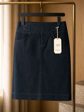 Dark Navy Denim Pencil Skirt - Unbranded